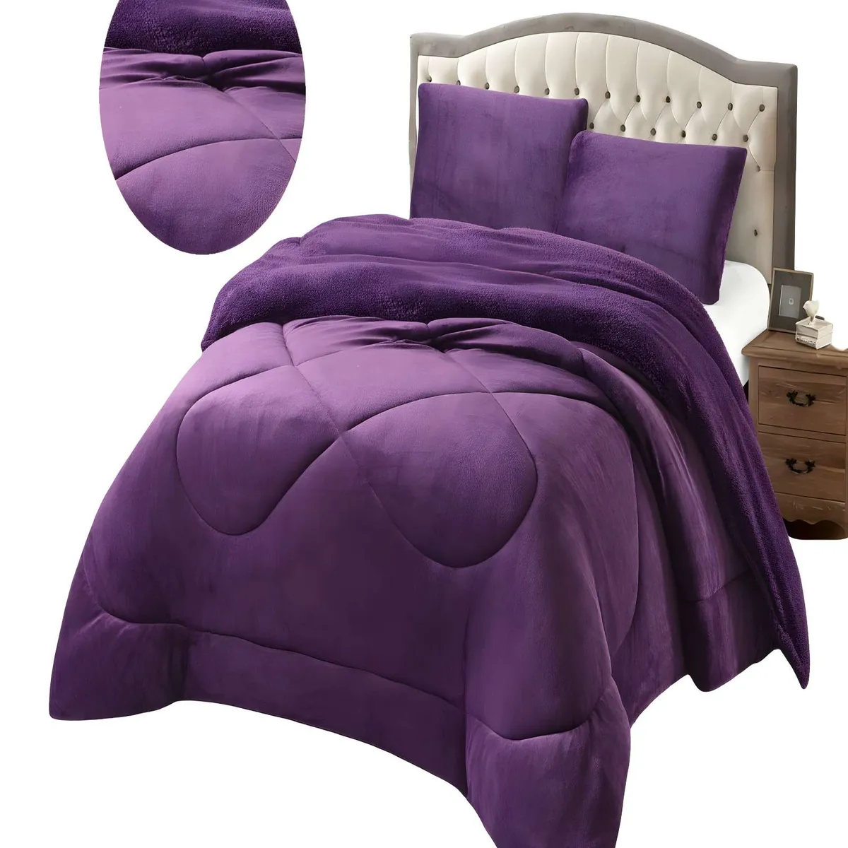 GENERICO - COBERTOR PLUSH DE INVIERNO CON CHIPORRO CS PLAZA Y MEDIA MORADO
