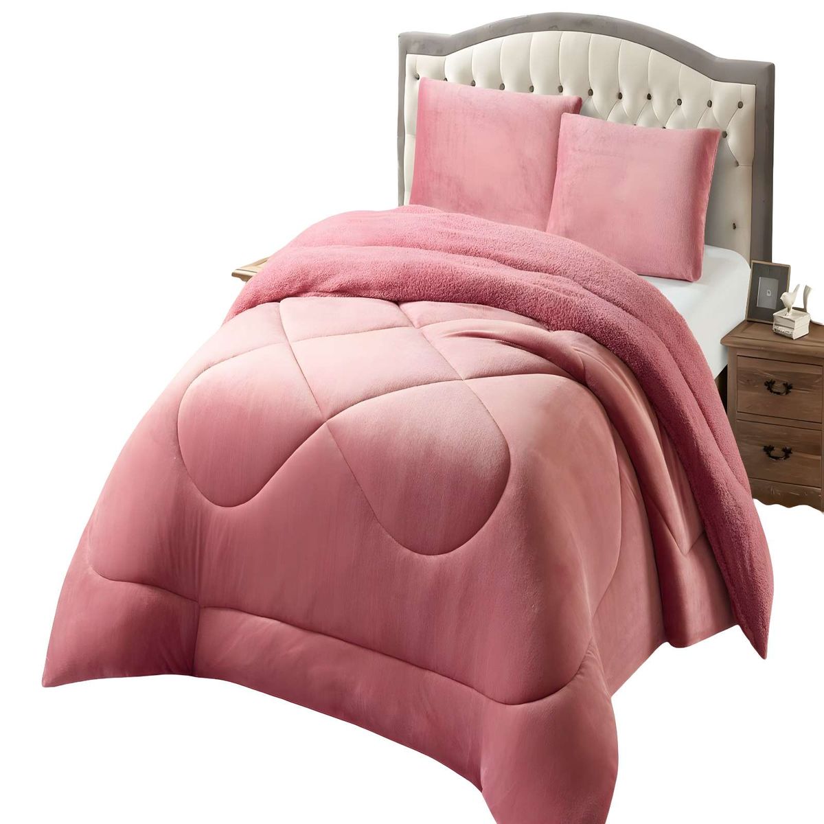 GENERICO - COBERTOR PLUSH DE INVIERNO CON CHIPORRO CS 2 PLAZAS ROSADO