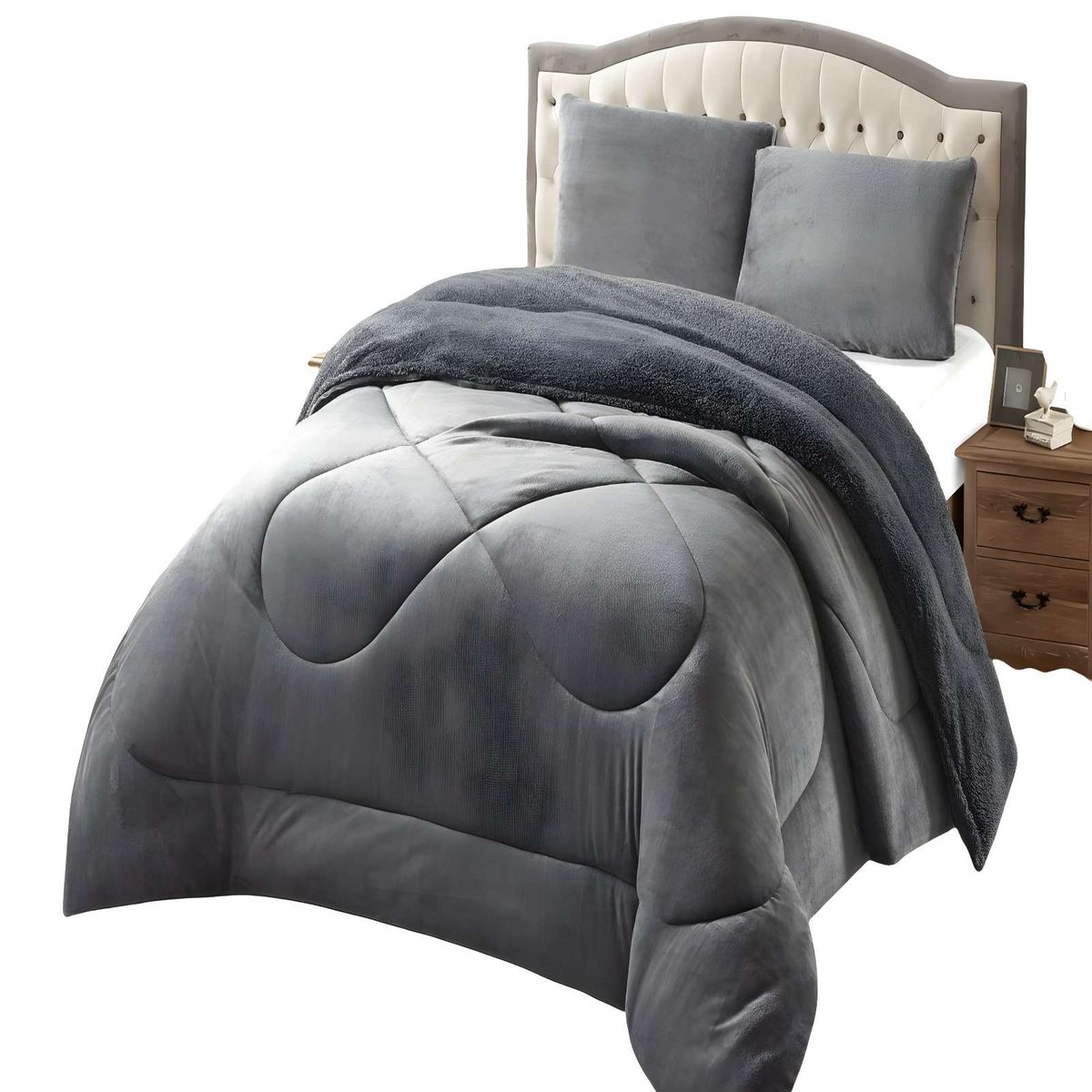 GENERICO - COBERTOR PLUSH DE INVIERNO CON CHIPORRO CS 2 PLAZAS GRIS