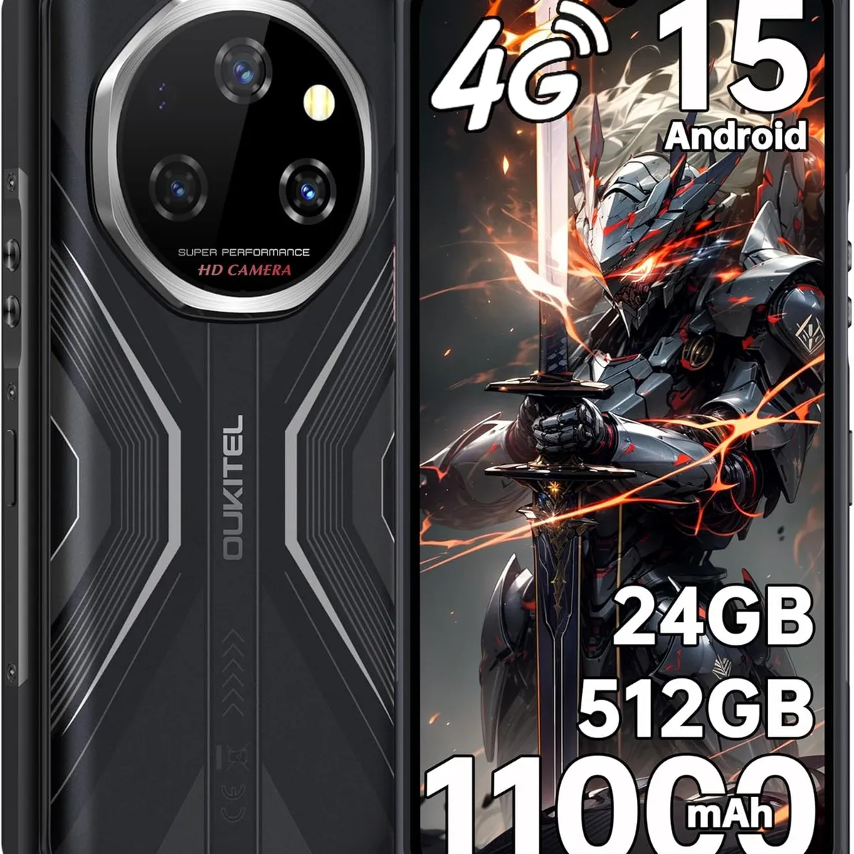OUKITEL - OUKITEL WP55S Celular 24GB+512GB 11000mAh Android 15 Smartphone-Negro