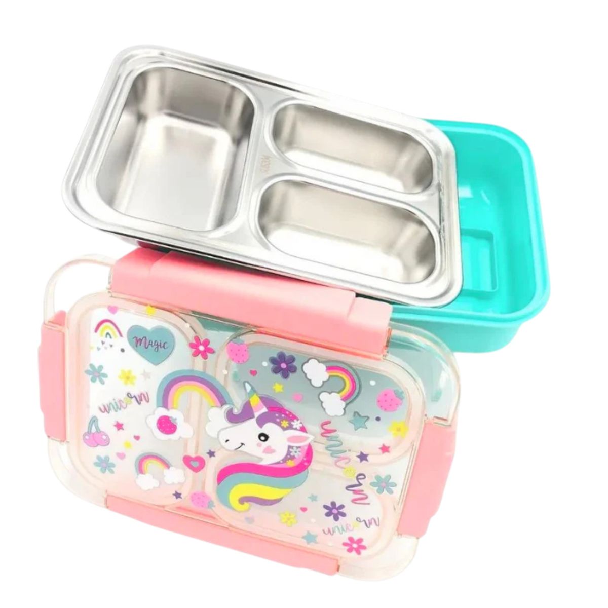GENERICO - Lonchera Bento Box Para Niños Unicornio de Acero Inoxidable