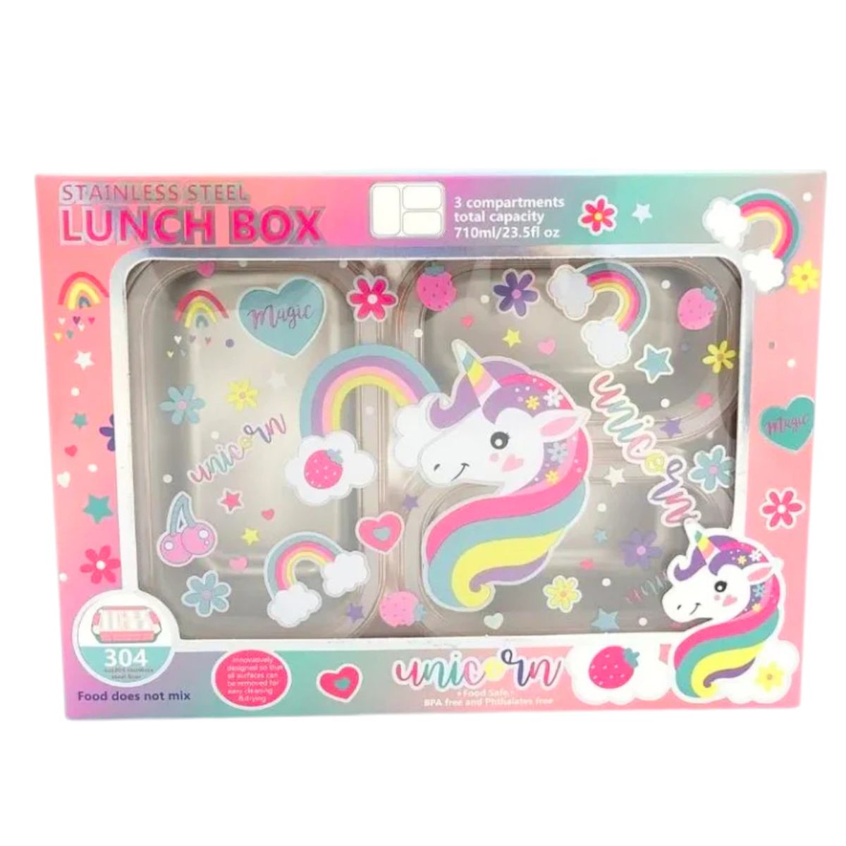 GENERICO - Lonchera Bento Box Para Niños Unicornio de Acero Inoxidable