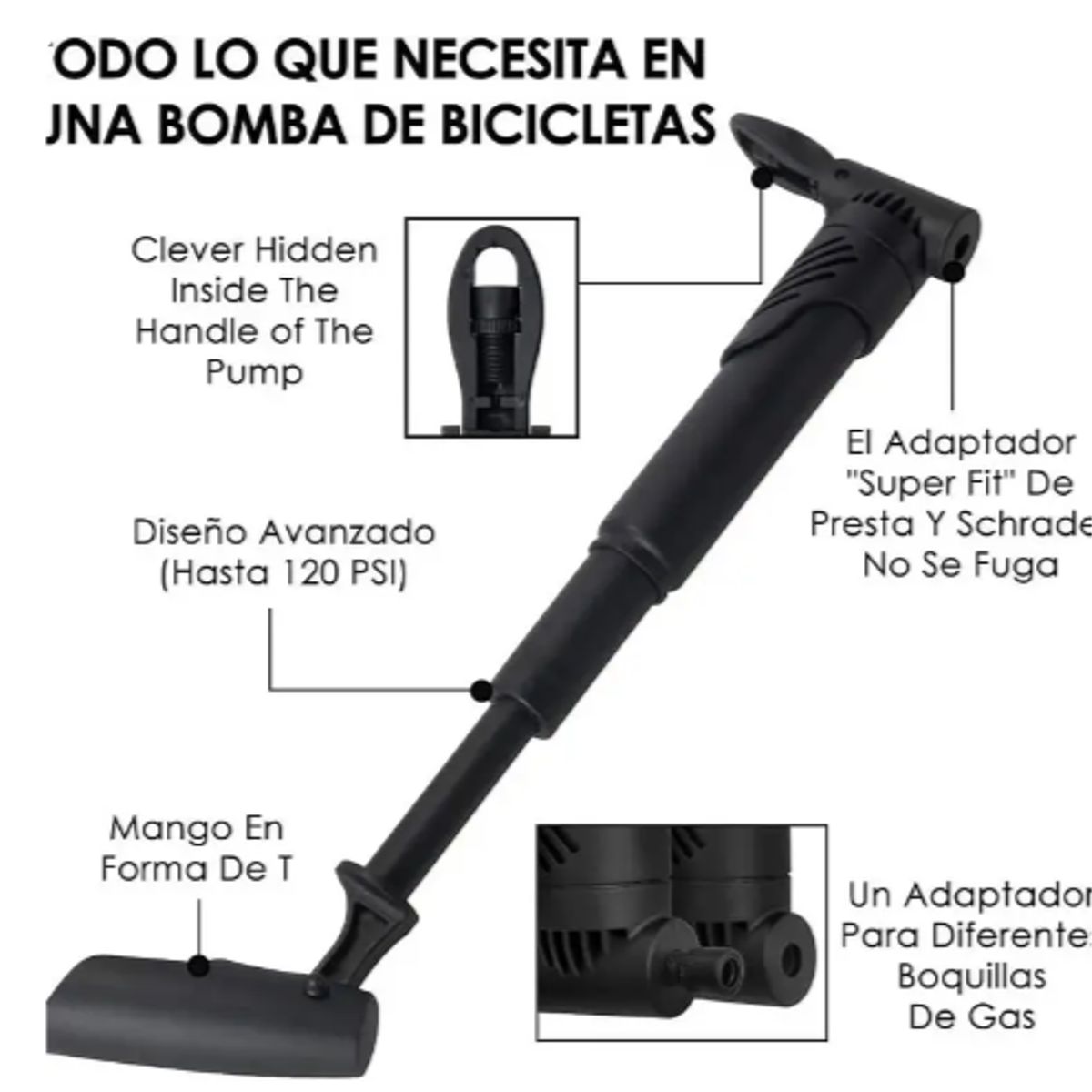 GENERICO - Set Bombín Inflador Manual Para Bicicleta 120 Psi
