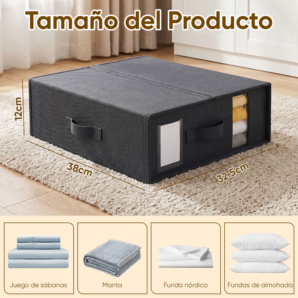 AIZO - AIZO Organizador Plegable Multiusos con Tapa, para Ropa y Hogar, Color Negro