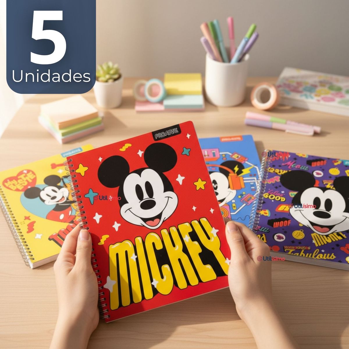 PROARTE - Pack 5 Cuadernos Universitarios Mickey Mouse Proarte 7mm 100 Hojas Diseños Surtidos