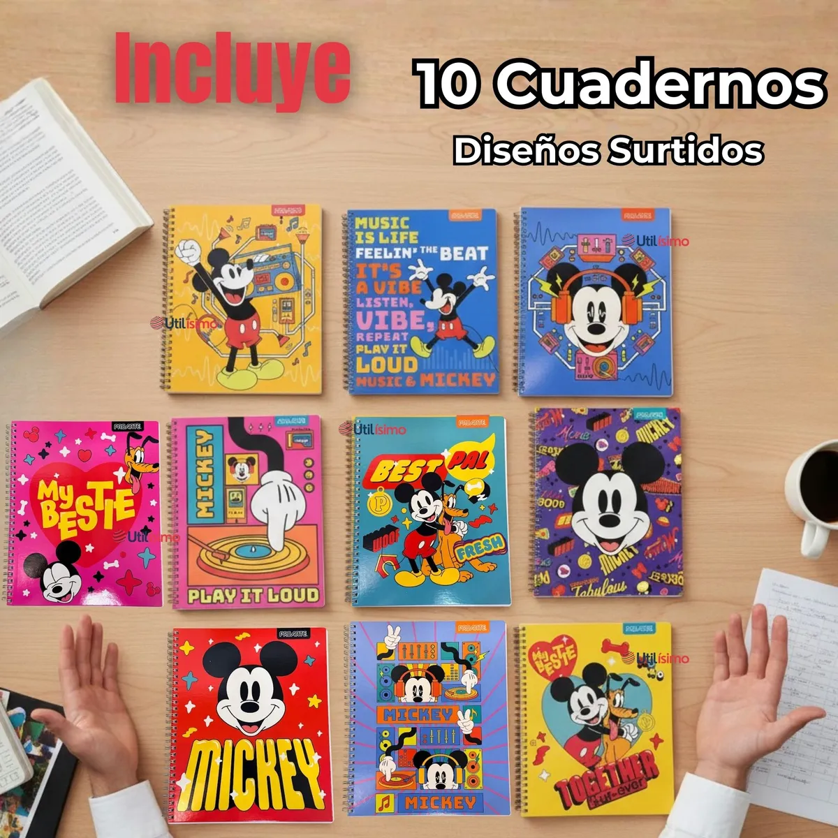 PROARTE - Pack 10 Cuadernos Universitarios Mickey Mouse Proarte 7mm 100 Hojas Diseños Surtidos