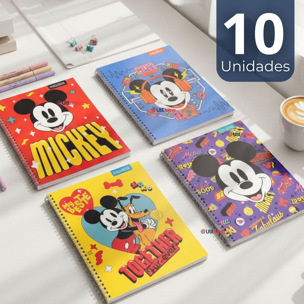 PROARTE - Pack 10 Cuadernos Universitarios Mickey Mouse Proarte 7mm 100 Hojas Diseños Surtidos