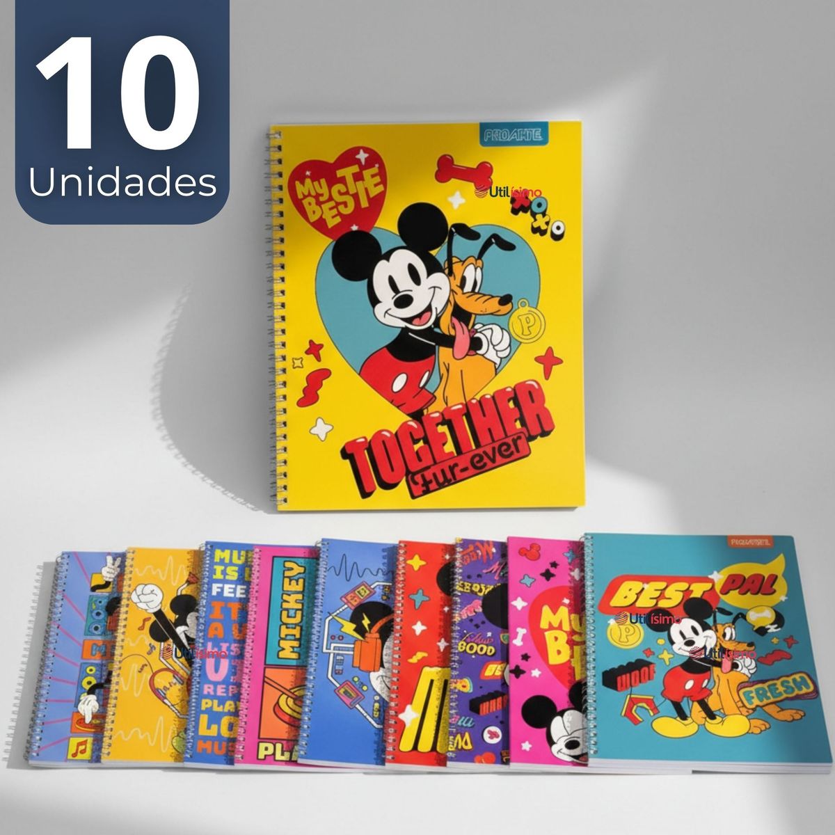 PROARTE - Pack 10 Cuadernos Universitarios Mickey Mouse Proarte 7mm 100 Hojas Diseños Surtidos
