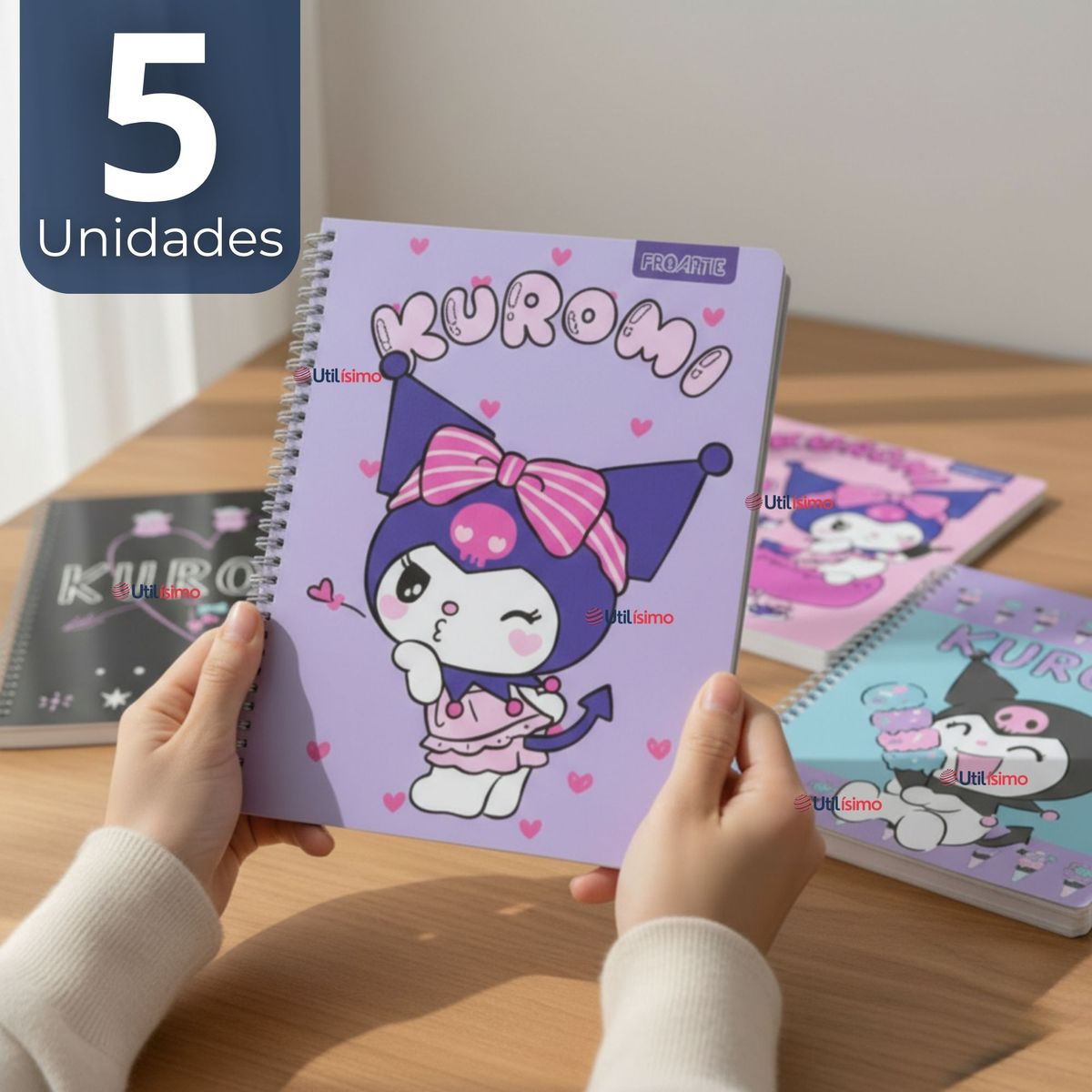 PROARTE - Pack 5 Cuadernos Universitarios Kuromi Proarte 7mm 100 Hojas Diseños Surtidos