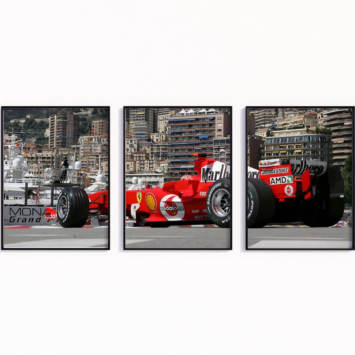 GENERICO - Set de 3 Cuadros Ferrari Fórmula 1 – Gran Premio de Mónaco + Póster Michael Schumacher