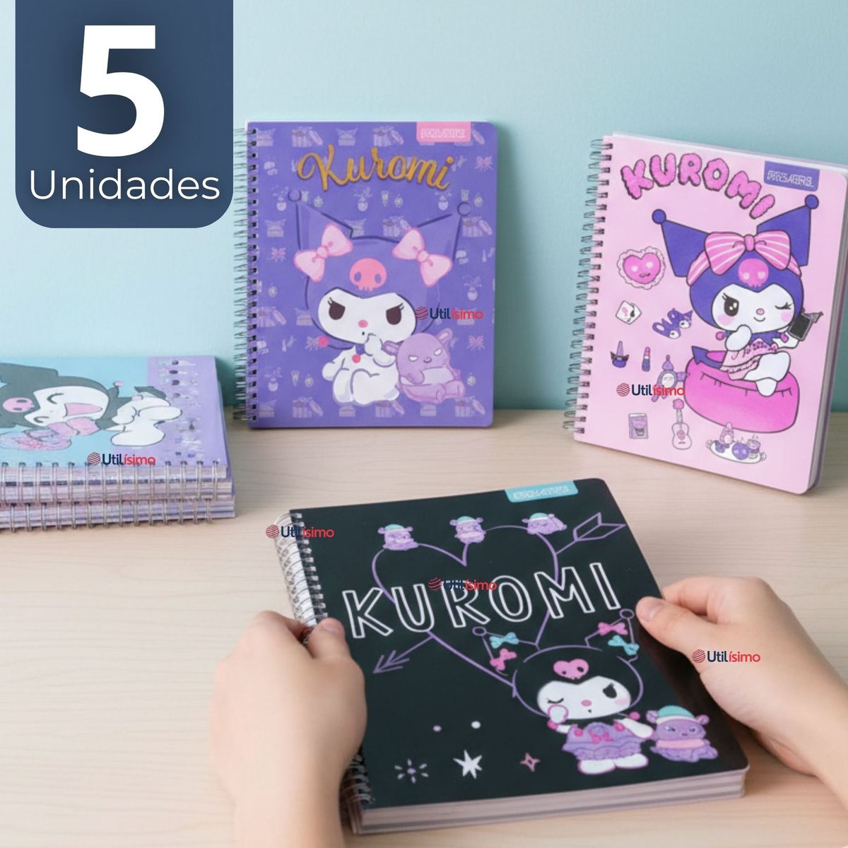 PROARTE - Pack 5 Cuadernos Universitarios Kuromi Proarte 7mm 100 Hojas Diseños Surtidos