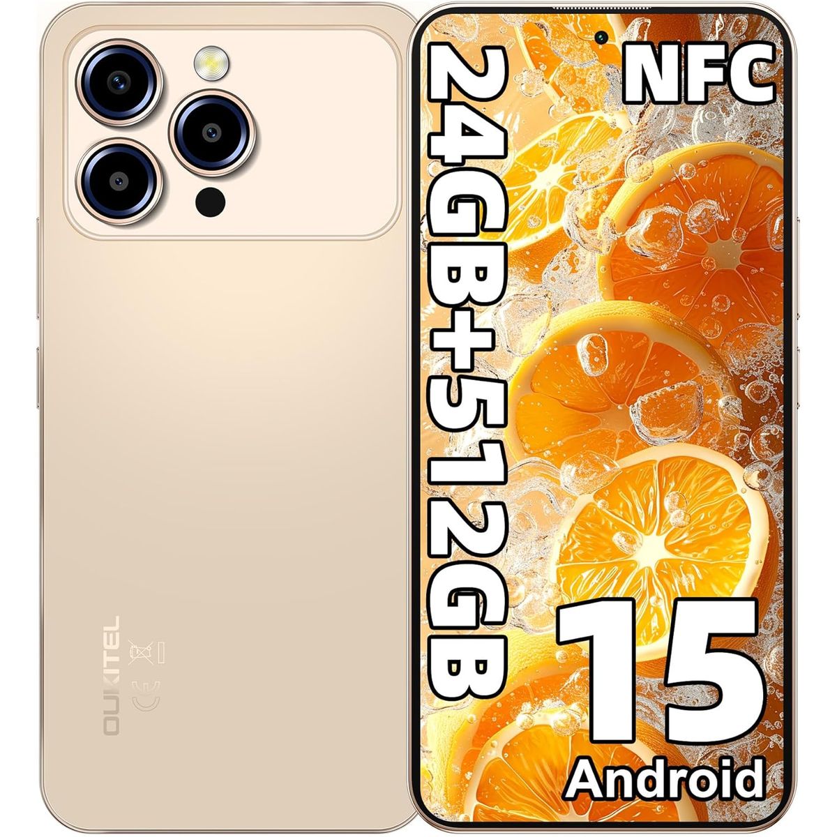OUKITEL - OUKITEL P1 Pro Celular 24GB+512GB 50MP Android 15 Smartphone-Oro