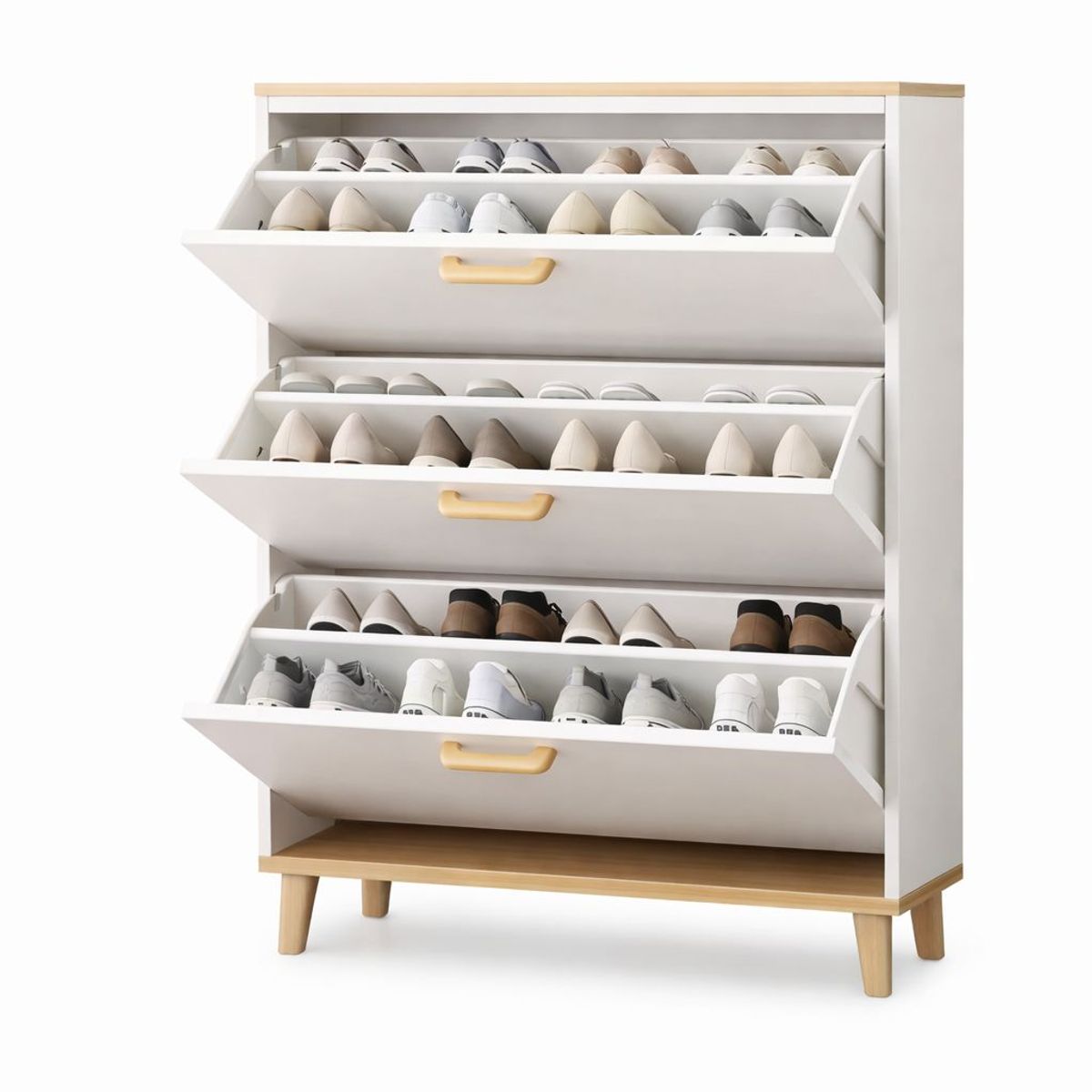 ACTUAL - Zapatero Organizador 3 Puertas Abatibles 2 Filas  Hasta 18 Pares  Blanco