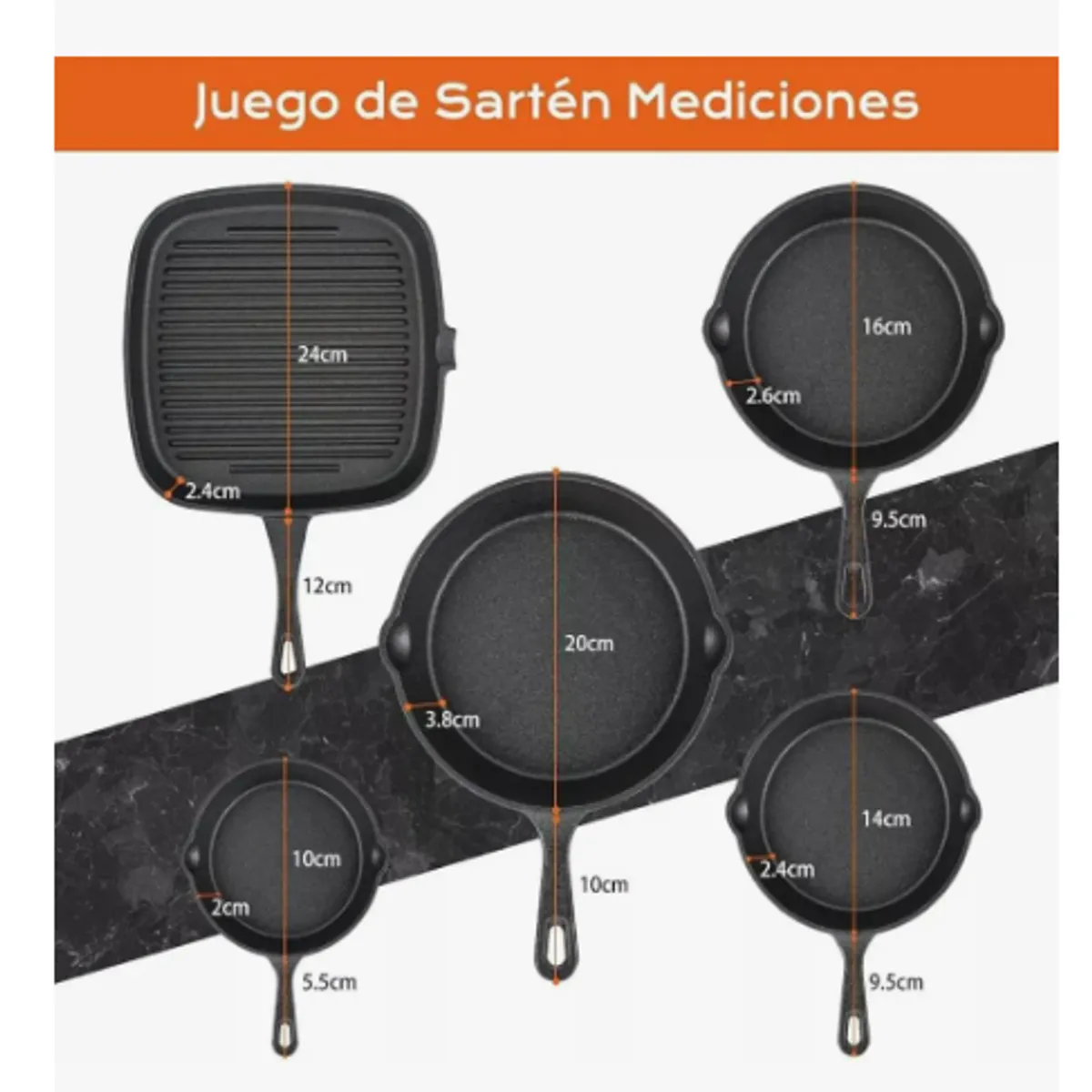 GENERICO - Sartenes De Hierro Fundido Juego De Sartenes 5 Piezas Negro Negro