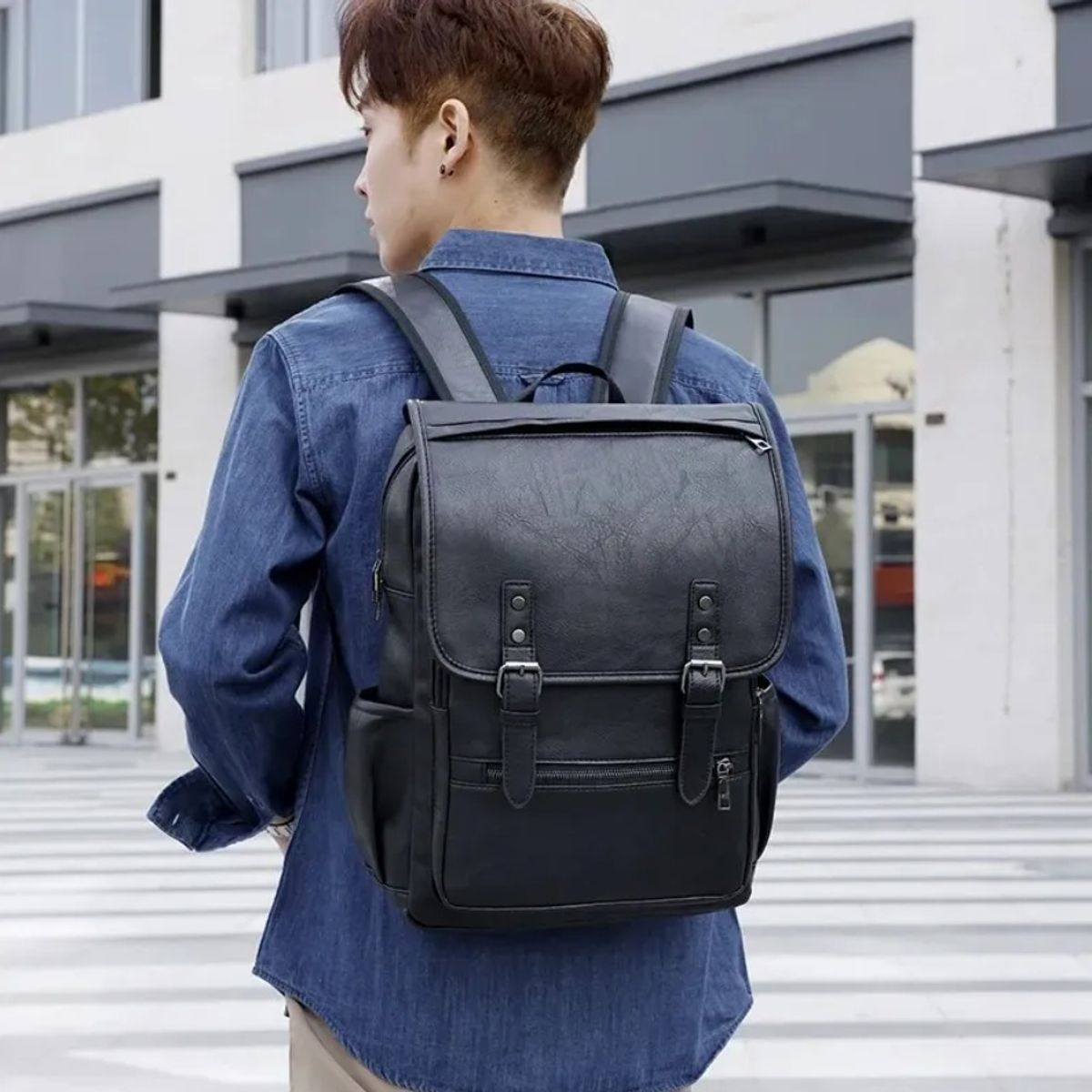 GENERICO - Mochila Vintage de Moda Gran Capacidad Cuero PU