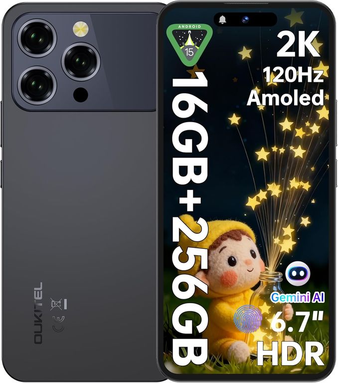 P1 Pro Celular 16GB+256GB 50MP Android 15 Smartphone-Negro