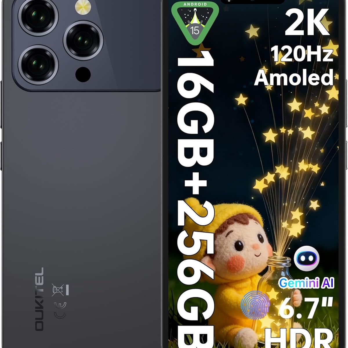 OUKITEL - OUKITEL P1 Pro Celular 16GB+256GB 50MP Android 15 Smartphone-Negro