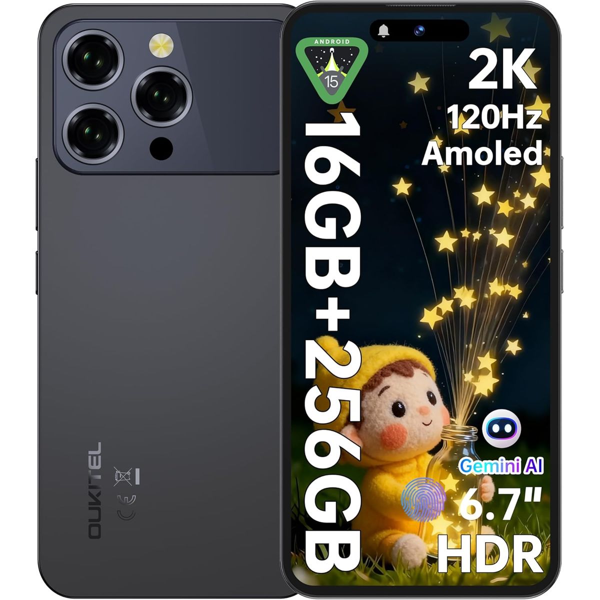 OUKITEL - OUKITEL P1 Pro Celular 16GB+256GB 50MP Android 15 Smartphone-Negro