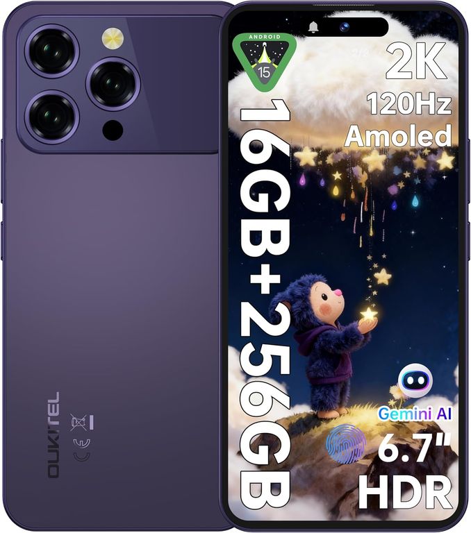 OUKITEL P1 Pro Celular 16GB+256GB 50MP Android 15 Smartphone-Púrpura