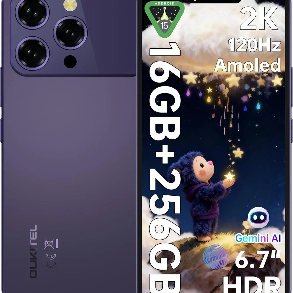 OUKITEL - OUKITEL P1 Pro Celular 16GB+256GB 50MP Android 15 Smartphone-Púrpura