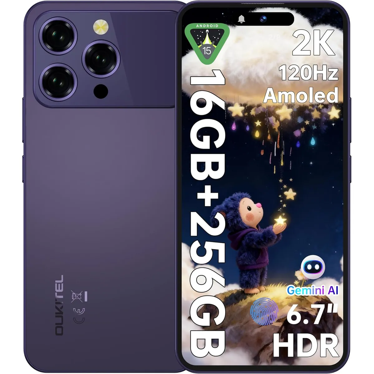 OUKITEL - OUKITEL P1 Pro Celular 16GB+256GB 50MP Android 15 Smartphone-Púrpura