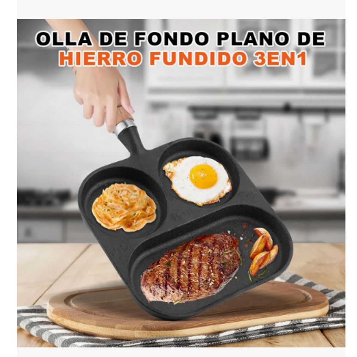 GENERICO - Sartenes De Hierro Fundido Juego De Sartenes 5 Piezas Negro Negro
