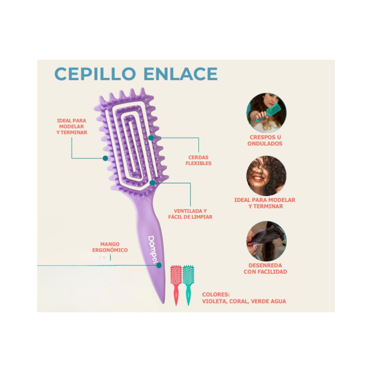 GENERICO - Cepilllo De Enlace Rizos Perfectos Violeta