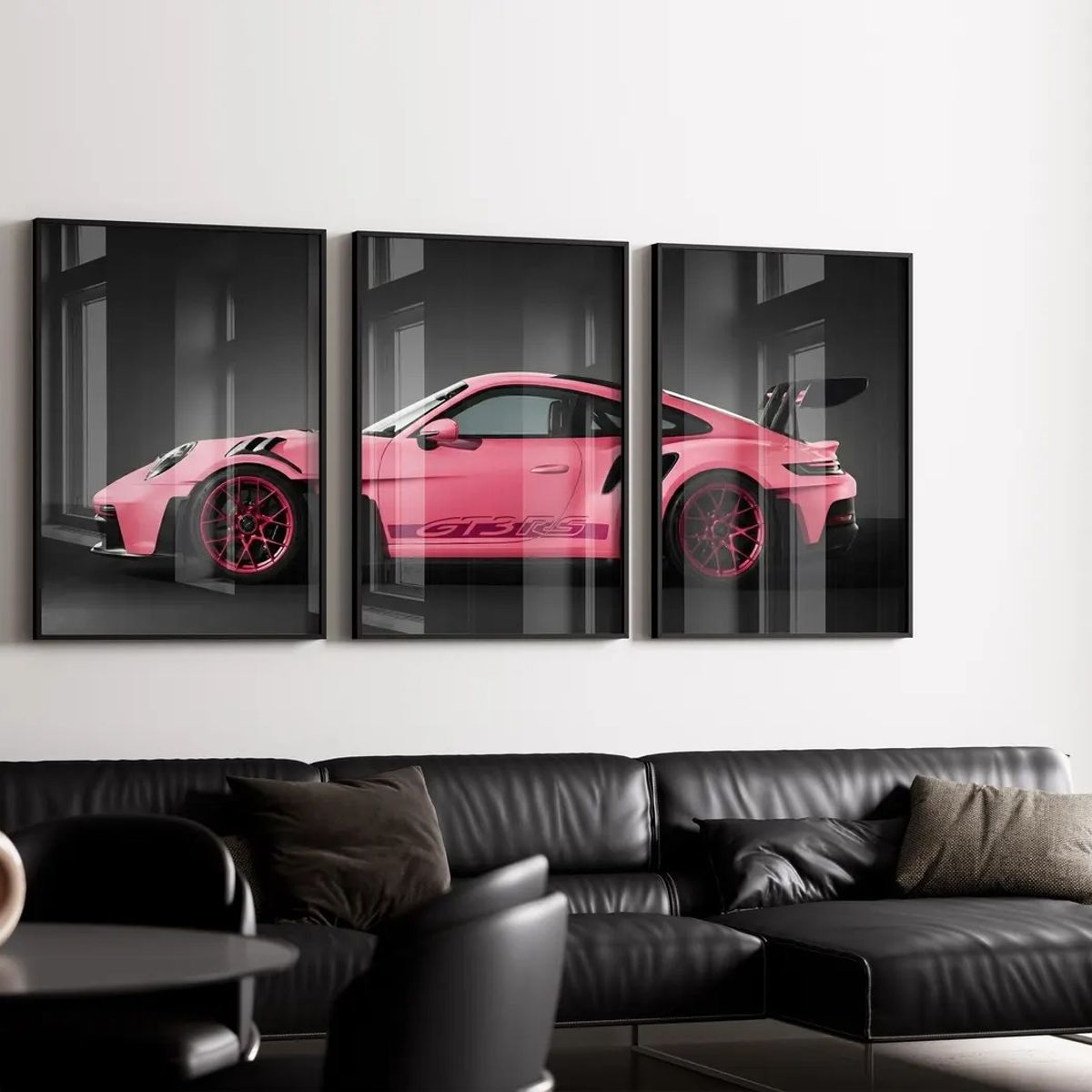 GENERICO - Set De 3 Cuadros Porsche 911 Gt3 Rs Rosa + Marco