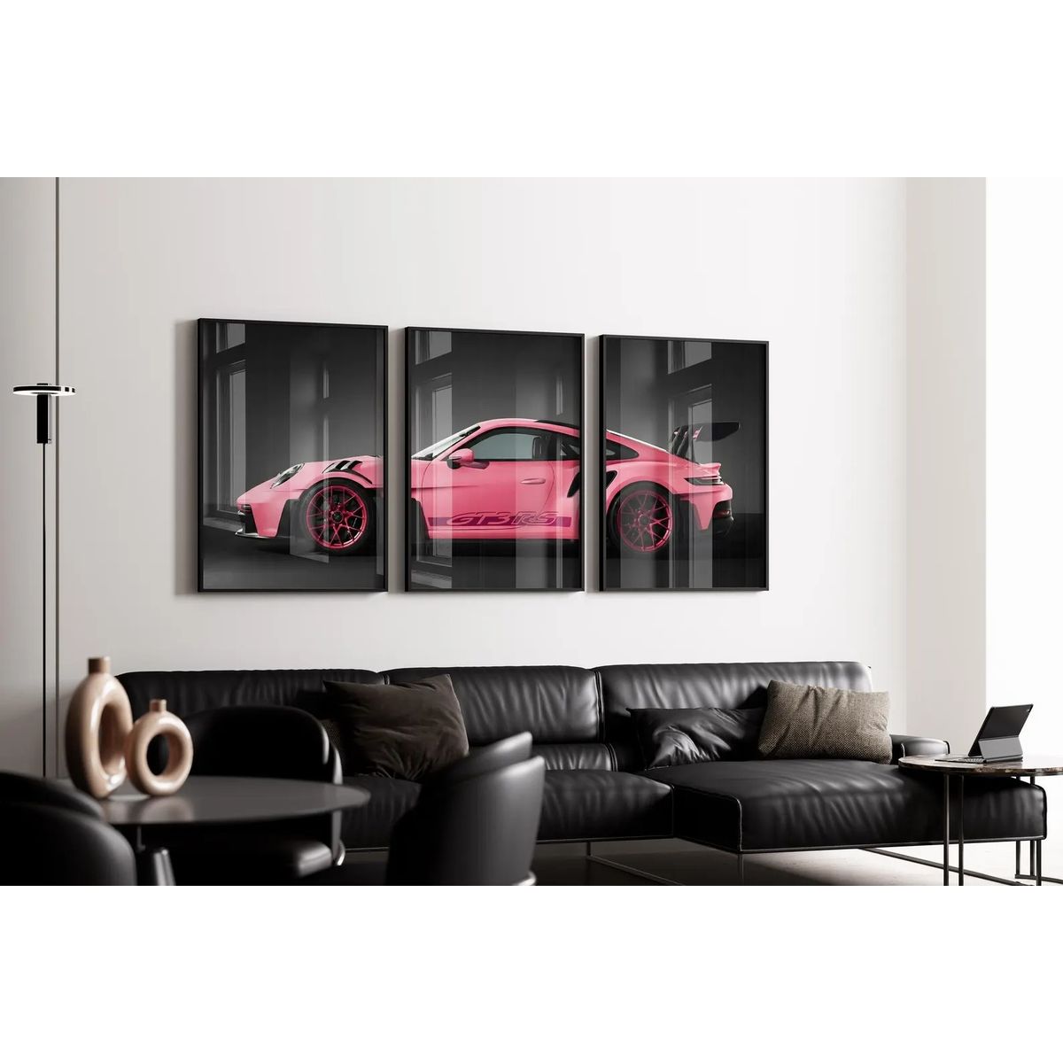 GENERICO - Set De 3 Cuadros Porsche 911 Gt3 Rs Rosa + Marco