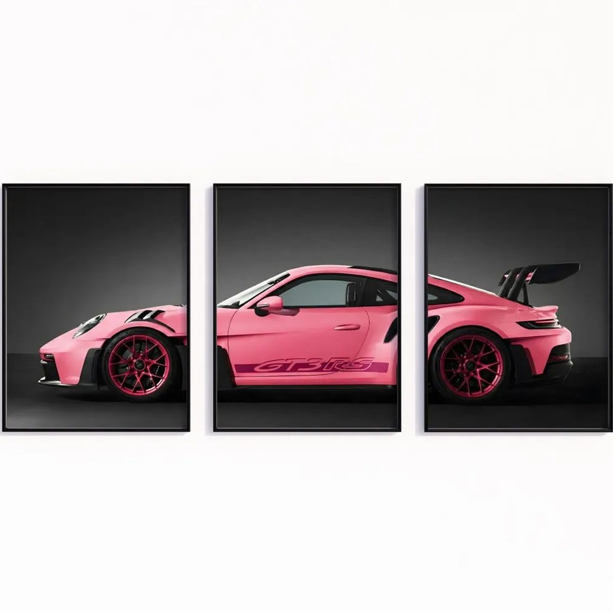 GENERICO - Set De 3 Cuadros Porsche 911 Gt3 Rs Rosa + Marco