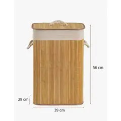 GENERICO - Canasto Cesto Ropa Sucia Pleglable Bambu Grande Tapa Madera