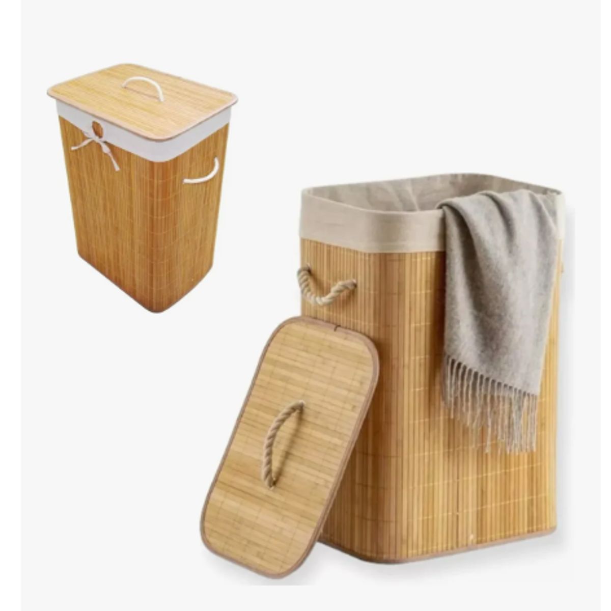 GENERICO - Canasto Cesto Ropa Sucia Pleglable Bambu Grande Tapa Madera