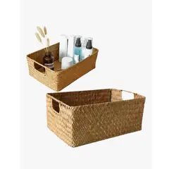 GENERICO - Cesta Organizadora Mimbre Almacenamiento Decoracion 37x26x12 Beige