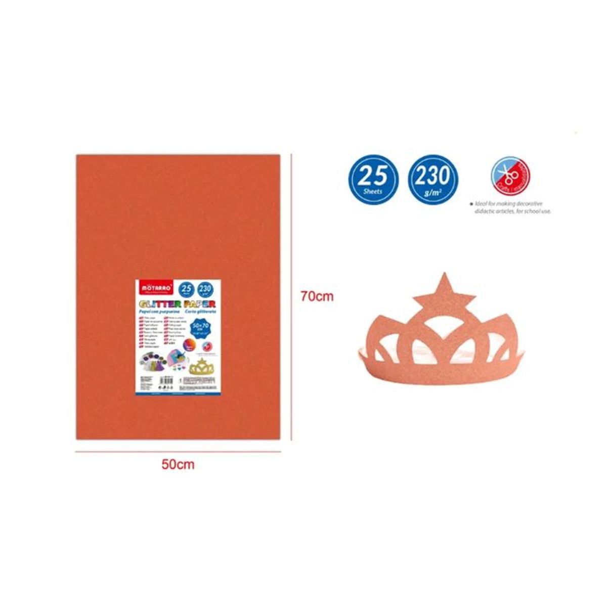 GENERICO - Papel Glitter Naranjo 25pcs 50x70cm
