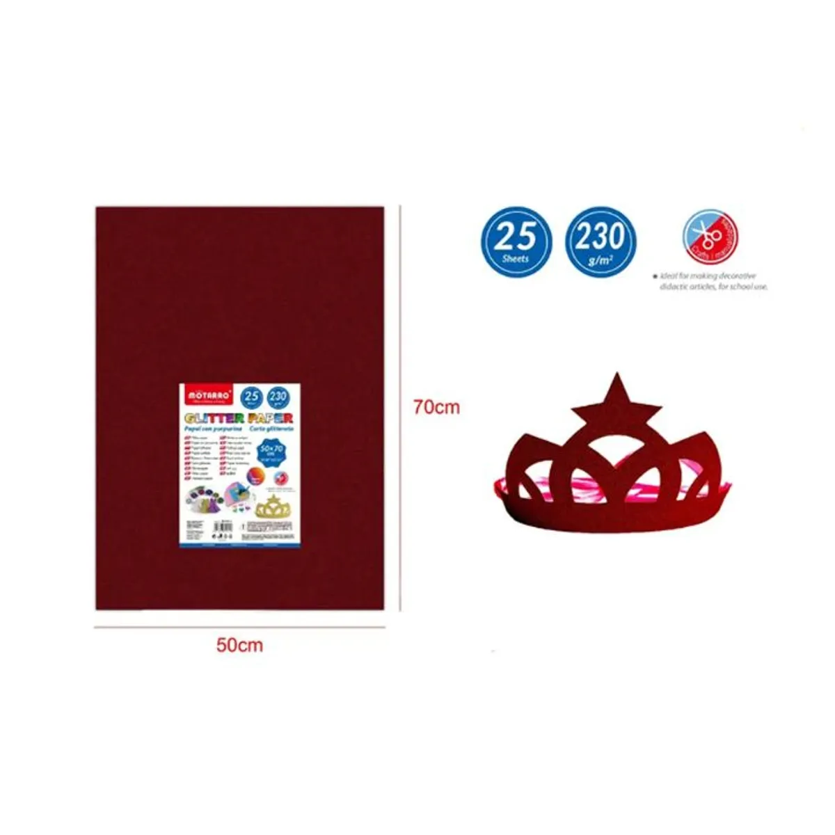 GENERICO - Papel Glitter Rojo Vino 25pcs 50x70cm