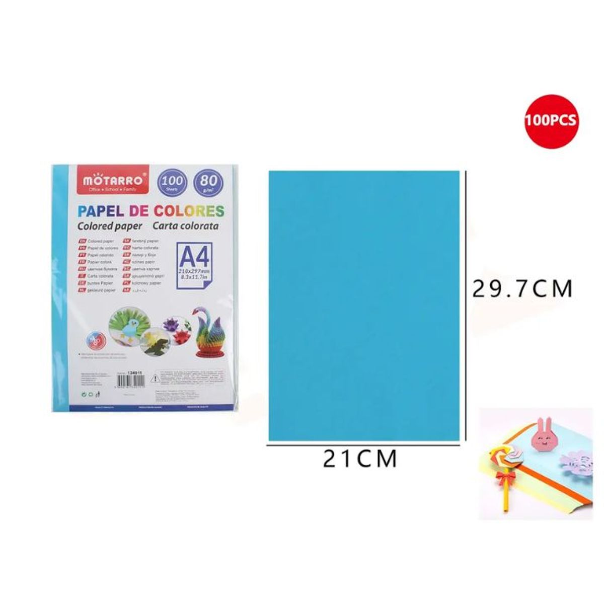GENERICO - Papel de Colores Azul Lago 100 Hojas A4 80G