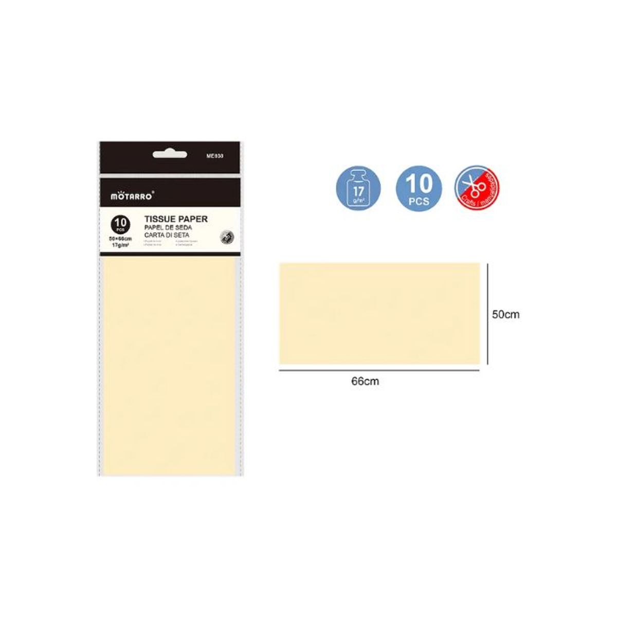 GENERICO - Papel de Seda Amarillo 50x66cm 10pcs