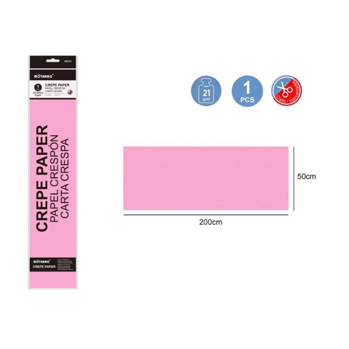 GENERICO - Papel Crepé Rosado 200X50 Cm