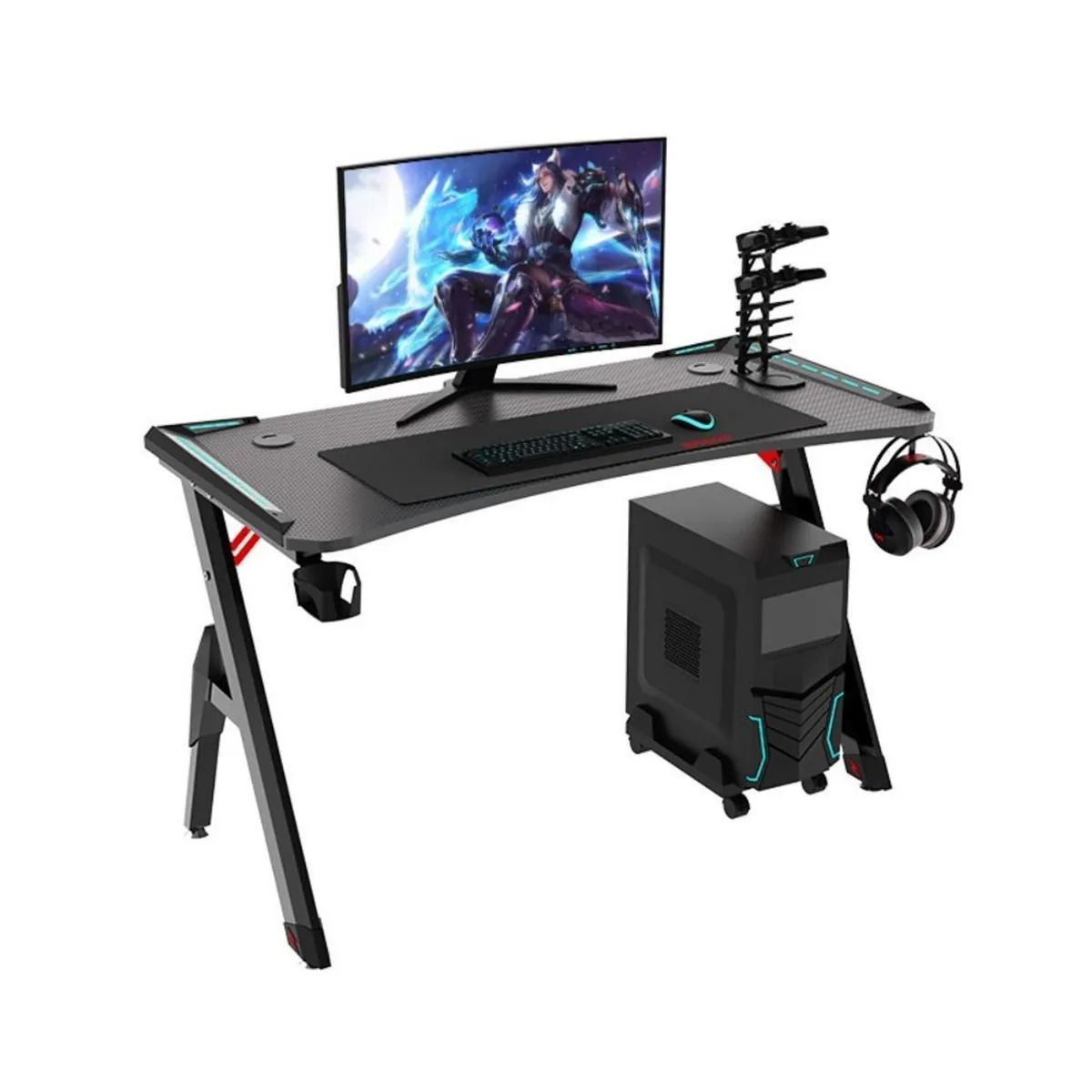 ANYHOGAR - Escritorio Gamer Con Luces 120x60x73cm