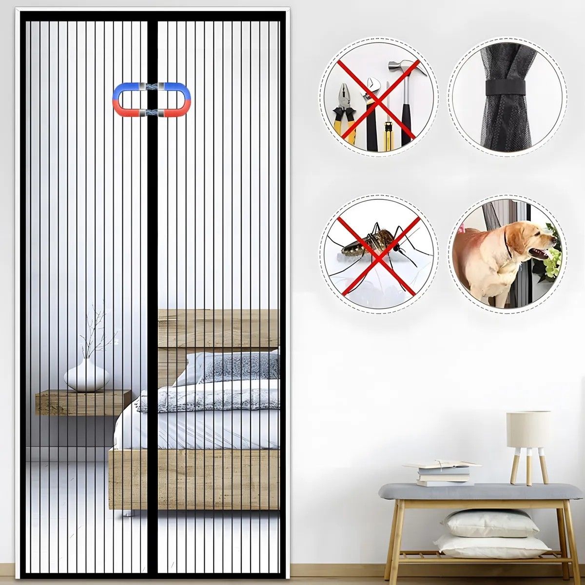 KUANGYE - Cortina Para Puerta Mosquitera Magnetica 90 X 210 Cm Hogar