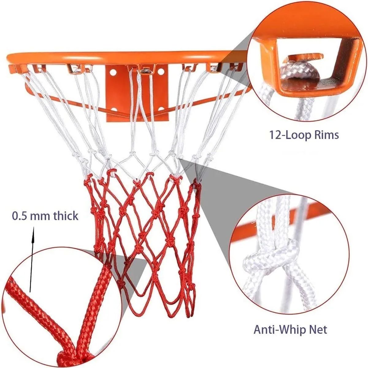 KUANGYE - Pack 2 Redes Básquetbol Repuesto 12 Bucles Malla Basketball