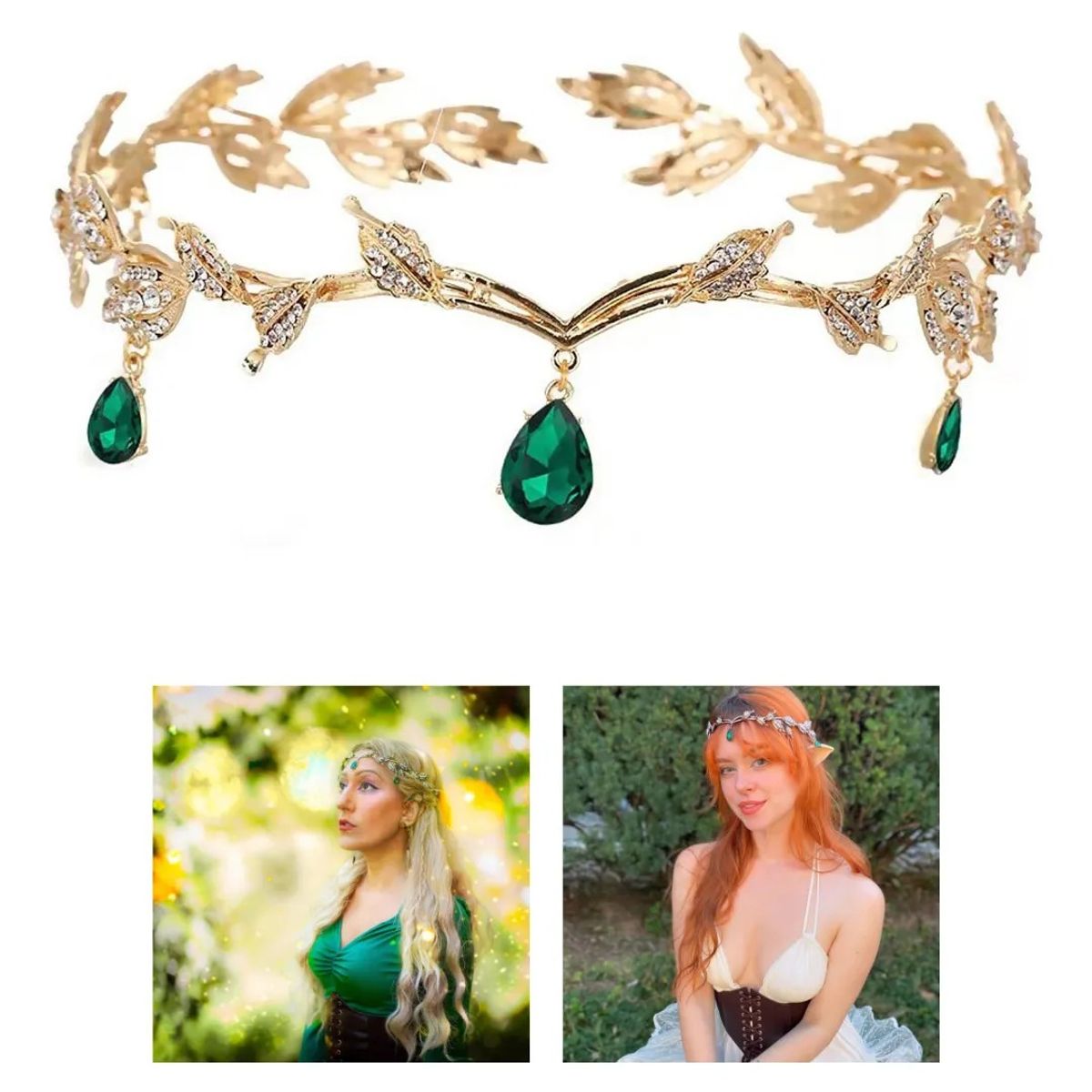 KUANGYE - Diadema Tiara Corona Princesa Elfos Cristales Brillantes