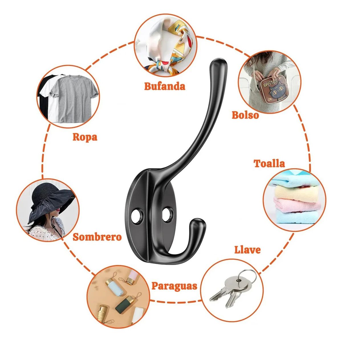KUANGYE - Ganchos Percheros De Pared Para Abrigo Bufanda Llave 20 Pcs Negro