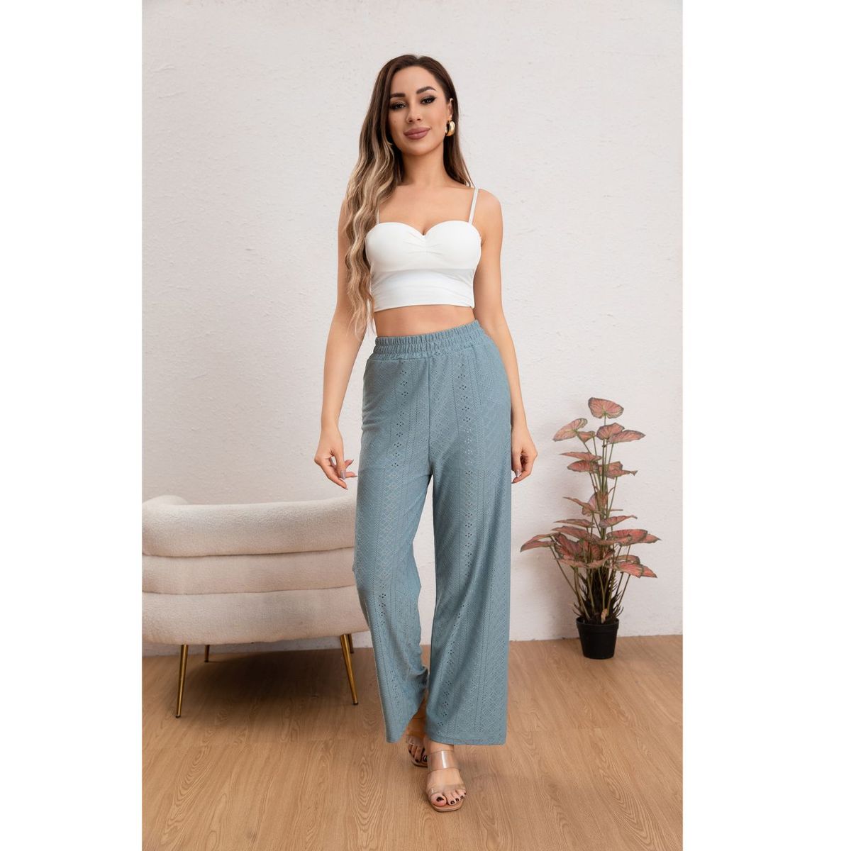 LIKE SHOP - Pantalon Playero Mujer Broderie Juvenil Verano 5004