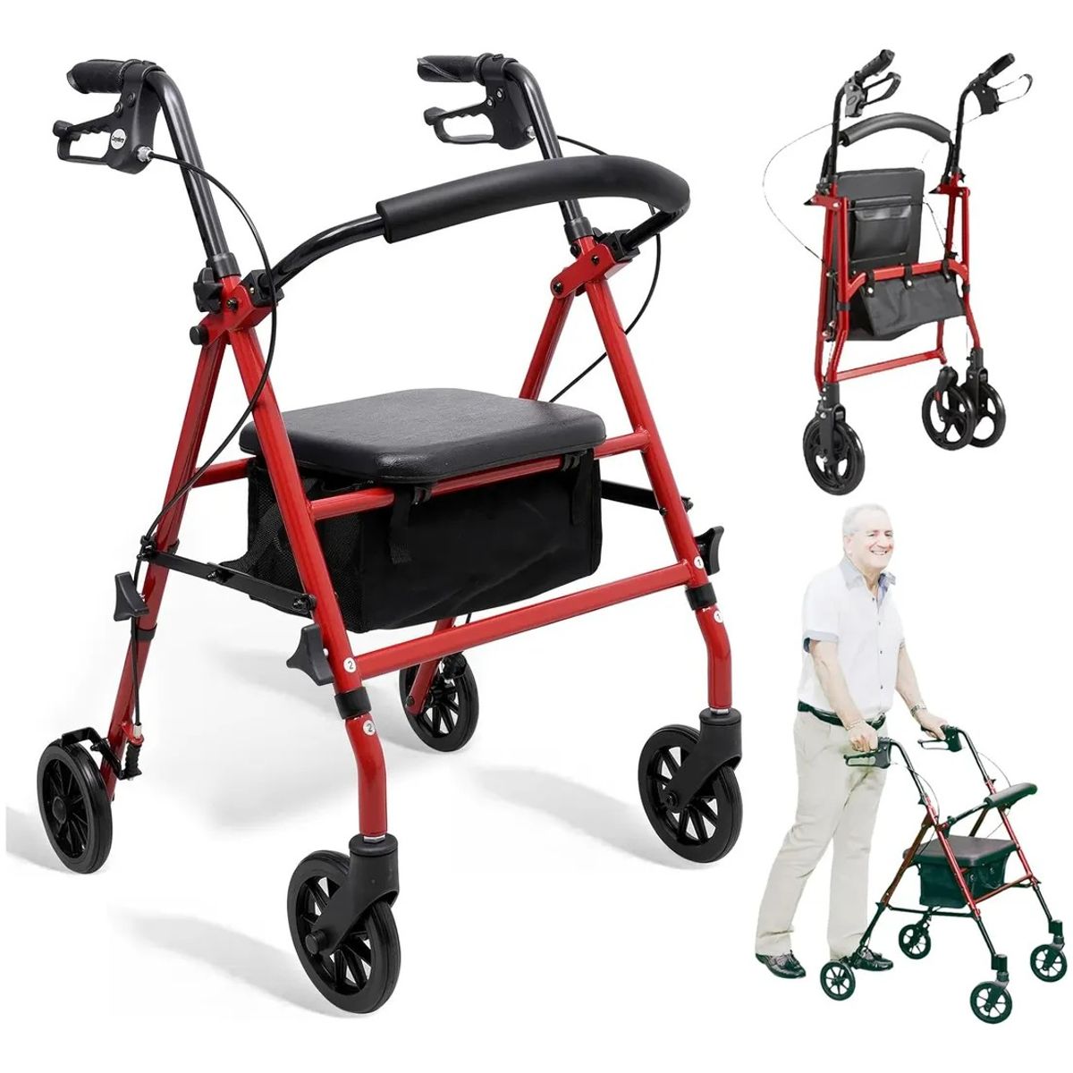 EVERSO - Burrito Andador Ortopedico Plegable 4 Ruedas Frenos Asiento