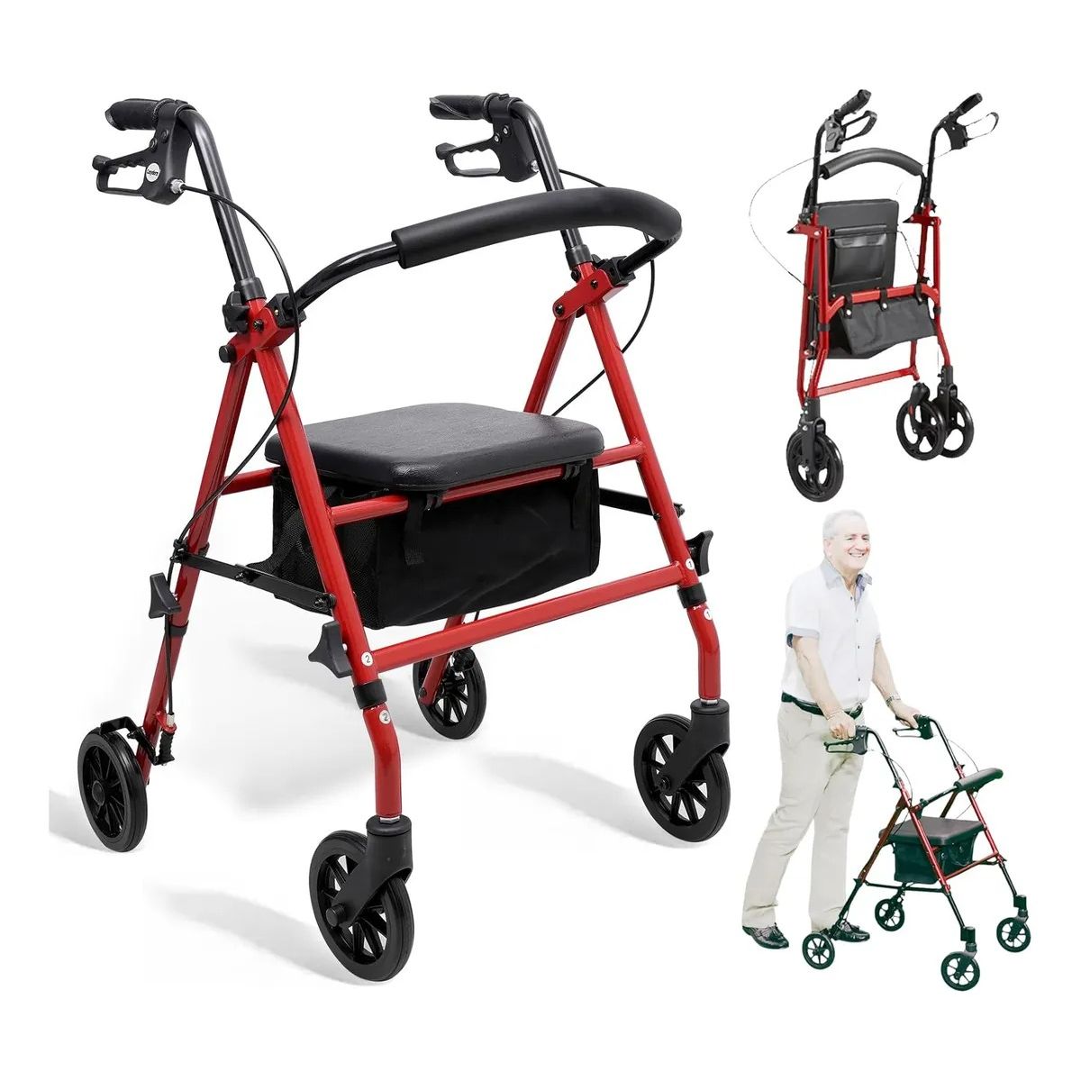 EVERSO - Burrito Andador Ortopedico Plegable 4 Ruedas Frenos Asiento