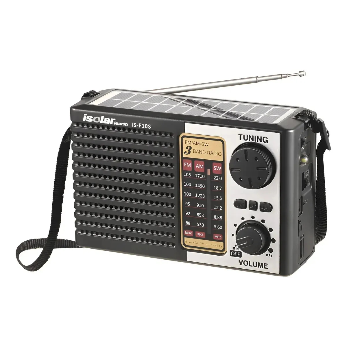 GENERICO - Radio Solar Portátil Multifuncional - 3 Bandas Am/fm/sw Negro