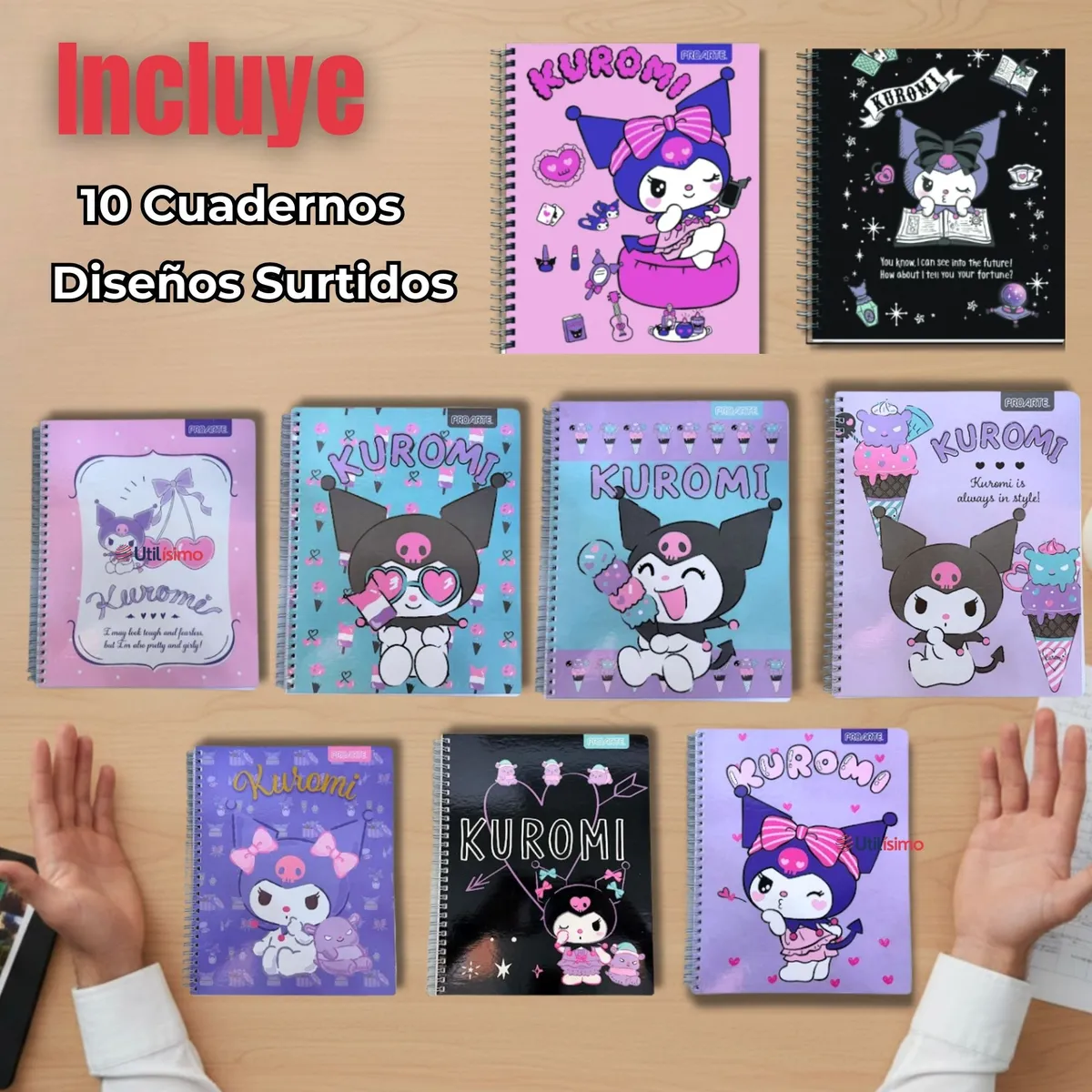 PROARTE - Pack 10 Cuadernos Universitarios Kuromi Proarte 7mm 100 Hojas Diseños Surtidos