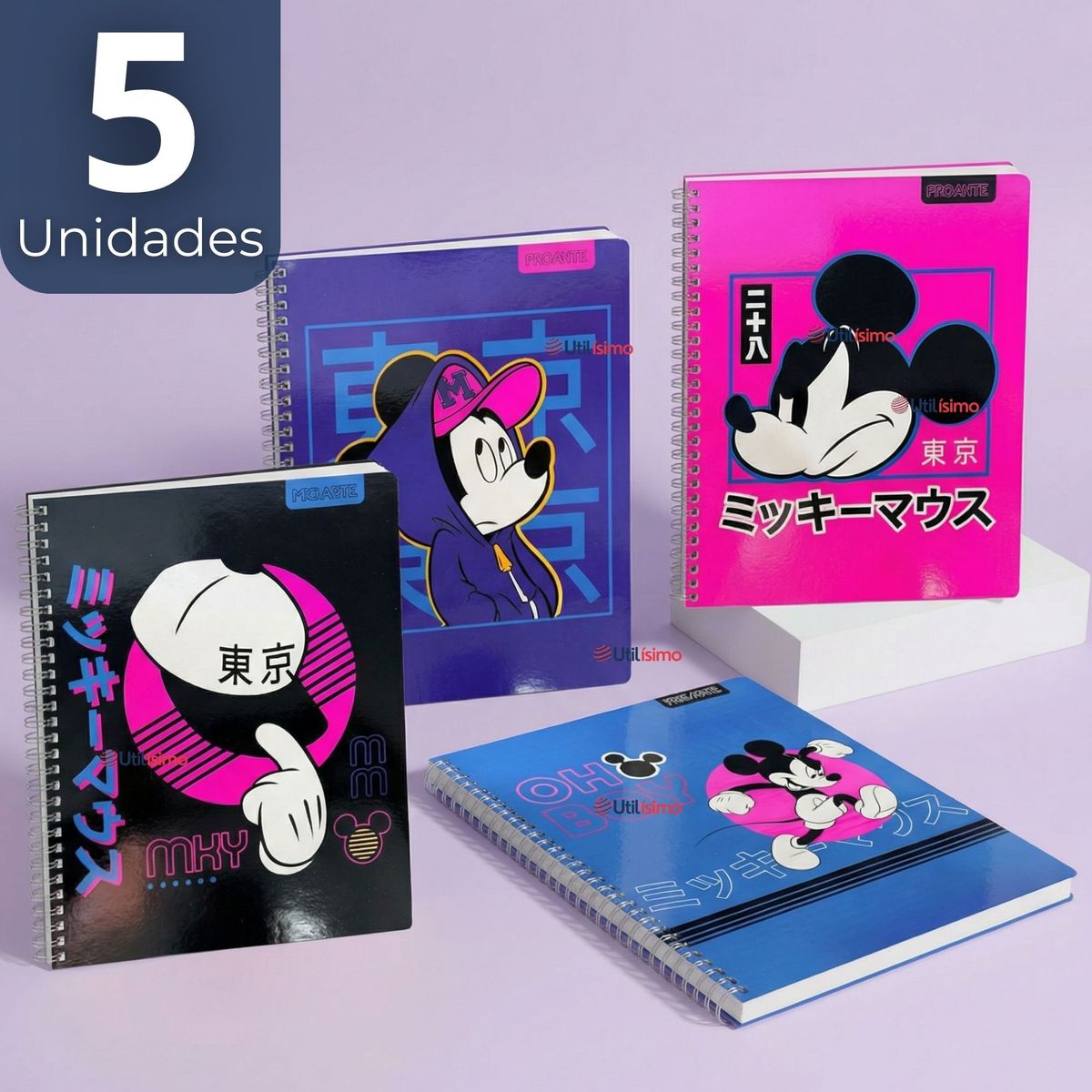 PROARTE - Pack 5 Cuadernos Universitarios Mickey Mouse Proarte 7mm 100 Hojas Diseños Surtidos
