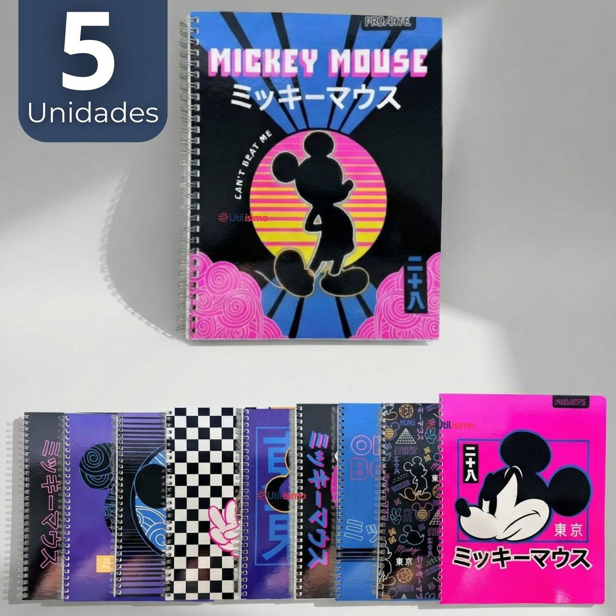 PROARTE - Pack 5 Cuadernos Universitarios Mickey Mouse Proarte 7mm 100 Hojas Diseños Surtidos